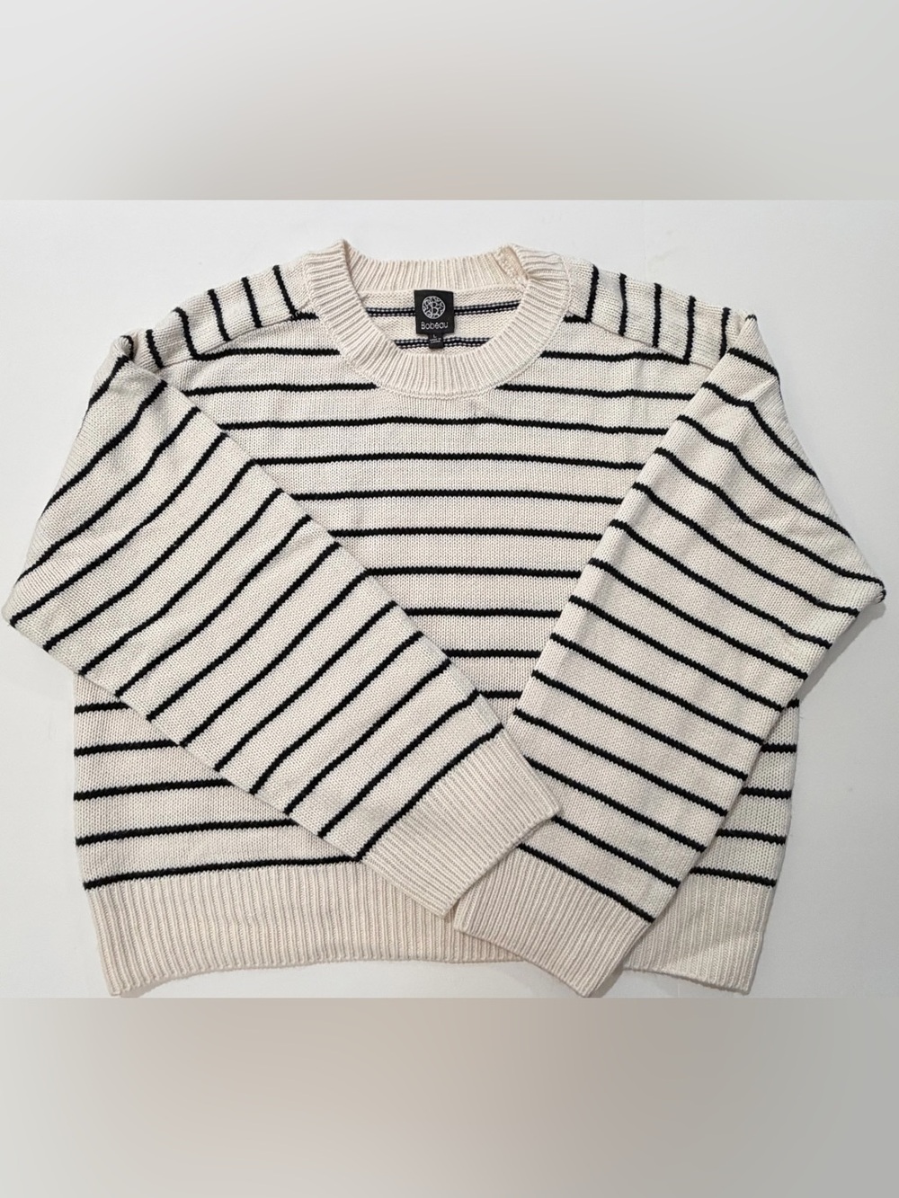 Oversized Cream Black Striped Cozy Knit Fall Sweater Large